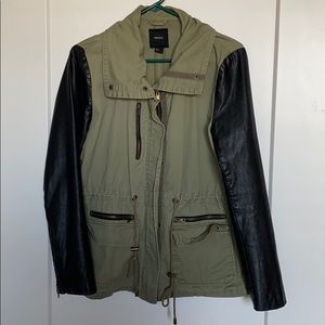 F21 Green Utility Jacket with Faux Leather Sleeves